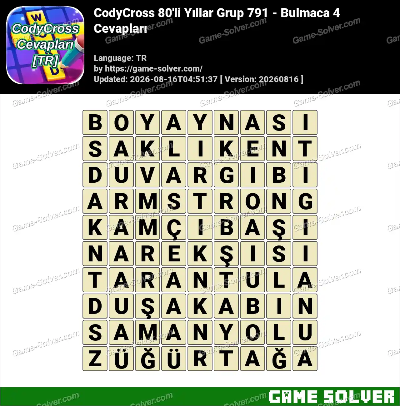 CodyCross 80’li Yıllar Grup 791 – Bulmaca 4 Cevapları